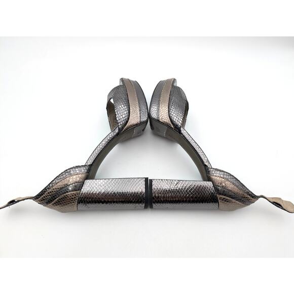 AllSaints Tia Snake-Embossed Platform Heels Women's Gun/Gold/Bronze Sz US11 EU41 - Picture 9 of 16